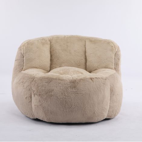 Divano pouf 106x110x77 cm in tessuto peluche marrone e cammello - CHICFURN (1/5)