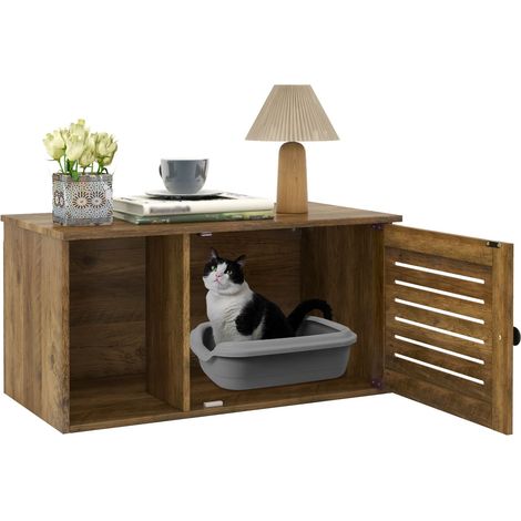 COSTWAY Cat Litter Box Enclosure Hidden Cat Washroom with Winding Entry (1/5)