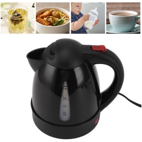Bouilloire électrique 150 W 1 L Black Road Chaudière à eau chaude Doublure en acier inoxydable Arrêt automatique Bouilloire à thé Prise de cigarette de voiture 12 V pour berli