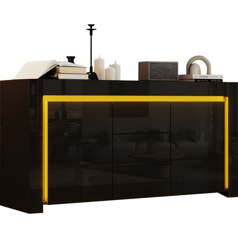 CHICFURN Mueble TV 140x40x65 cm de MDF negro con LED, 2 puertas y 3 cajones (1/5)