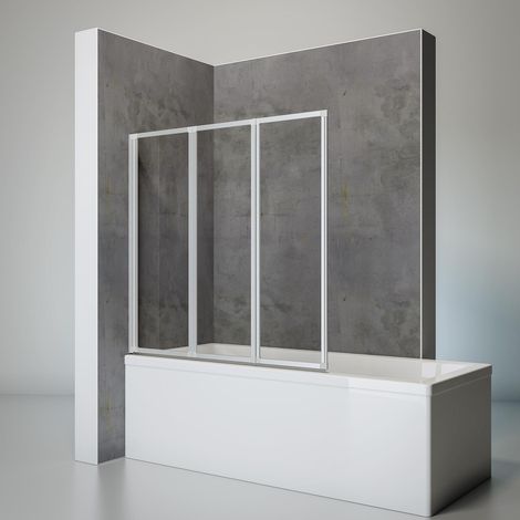 Schulte Duschwand Smart 127x120 cm - 3-teilig faltbar, inkl. Klebe-Montage, 3 mm Sicherheitsglas Klar, Profil Alu Natur