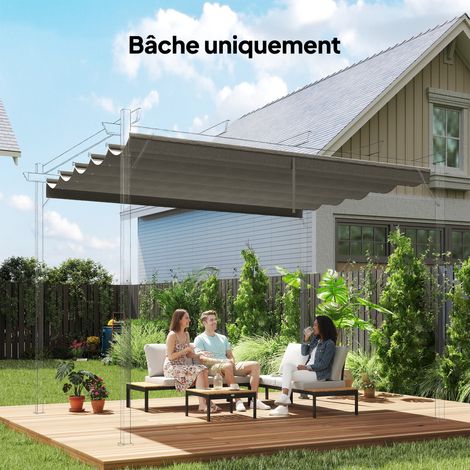 Toile de toit pour pergola tonnelle rétractable de 3 x 3 m - toile uniquement 250 x 255 cm gris clair