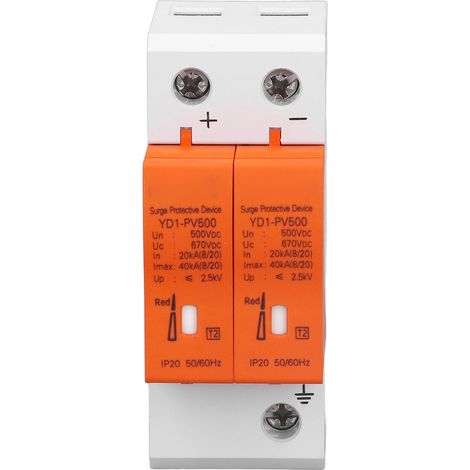 DC 500V 2P Überspannungsschutzgerät mit Sichtfenster, integriertem optischem Alarm, modularem Design für Photovoltaik-Solaranlagen, Überspannungsschutzgerät (1/5)