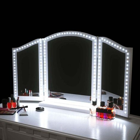 Éclairage LED de miroir de courtoisie pour table de maquillage et coiffeuse, bande LED flexible en zigzag de 4m, non graduable (miroir non inclus) (1/5)