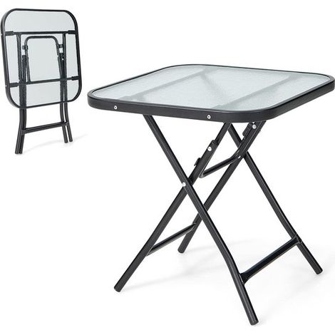 Table de jardin pliante, table de bistro avec plateau en verre et structure en métal, table d'appoint ronde, pour balcon, terrasse (carrée, 46,5 x 46,5 x 47,5 cm (l x l x h)) (1/3)