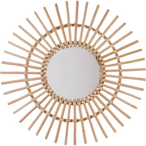 Atmosphera – Miroir de jardin en rotin beige naturel – Ø 58 cm – Épaisseur 2 cm – Fixation crochet pour accrochage facile – Apporte lumière et chaleur