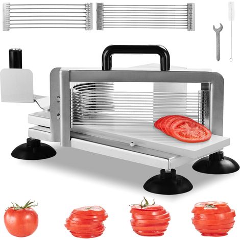 VEVOR Affettatrice per Pomodoro Commerciale 1/4"+3/8"+3/16", Affettatrice per Pomodoro in Acciaio Inox, Affettatrice per Pomodoro Manuale con Piedini Antiscivolo, Taglia Pomodori, Cetrioli (1/5)