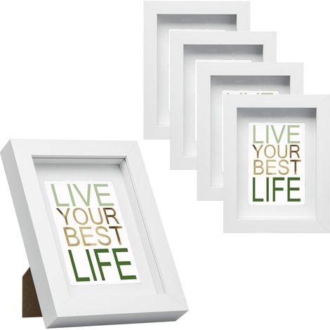 Lot de 5 cadres photo en bois 20x30 cm, boîte d'ombre 3D, profondeur 1,5 cm, blanc (1/5)