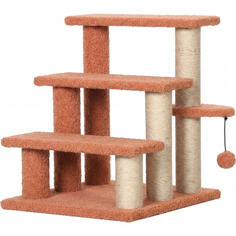 Arbre à chat avec escalier pour animaux, 3 marches, balle de jeu, jusqu'à 5 kg, 45 x 40 x 48 cm, marron (1/5)