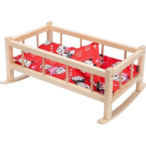 Cuna mediana para mu帽ecas con ropa de cama.