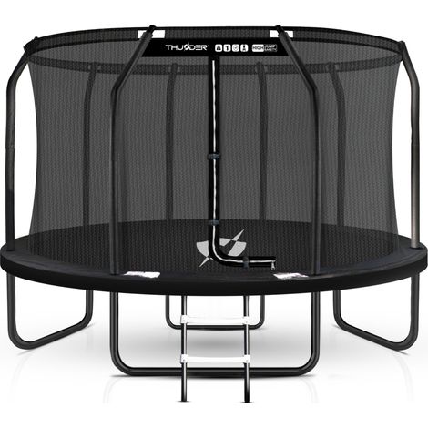 THUNDER INSIDE-ELITE 12FT BLACK Gartentrampolin 366 cm Schwarz mit innenliegendem Sicherheitsnetz und Leiter (1/5)