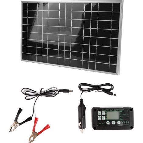 Kit panneau solaire 30 W en silicium polycristallin avec contrôleur 40 A pour voiture, camping-car, bateau. (1/5)