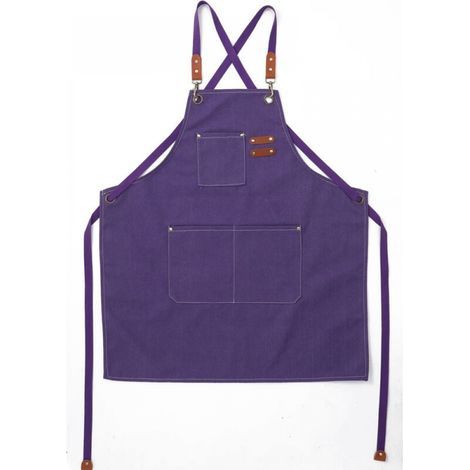 Grembiule da cucina da uomo, in tela con 3 tasche, impermeabile e regolabile, ideale per barbecue, ristoranti, giardinaggio e falegnameria, 78 x 68 cm (viola) (1/4)