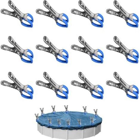 Set mit 12 Metall-Poolabdeckungsclips, Befestigungsclips für Schutzfolien, Planenclips, Clips für Aufstellpools, Hochleistungsklemmen