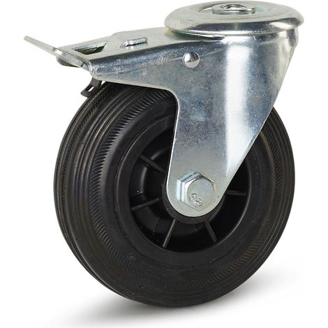 Roulette pivotante freinée - MESO - Caoutchouc - Trou central - 125mm - 120kg