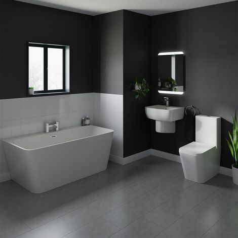Wholesale Domestic Knox White 530mm Basin and 1700mm Double Ended Back to Wall Freestanding Bathroom Suite (1/4)