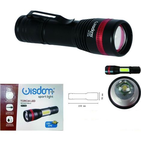 Wisdom - Faro Torcia Led Ricaricabile Luminosita Regolabile Doppia Emissione Luce Dt-2166 - (1/4)