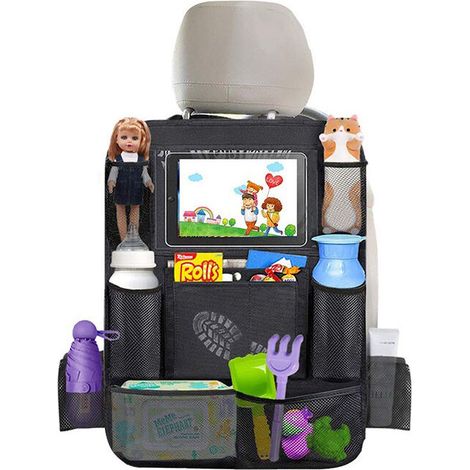 Car Back Seat Organizer Foldable Car Storage Organizer Car Seat Back Protectors with USB Hole/Headphone/Charging Mat Back Seat Protector with Touch Screen Tablet Holder Tissue Box (1/5)