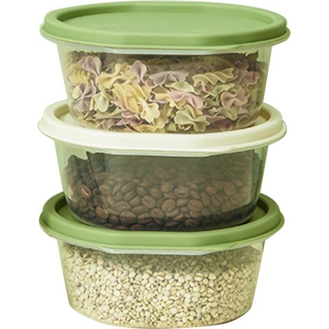 Lot de 3 boîtes bento vertes et blanches en PP, hermétiques, réutilisables, micro-ondables, multifonctions pour fruits, bureau, école, voyage (1/5)