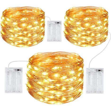Guirnalda de luces [Juego de 3], luces navideñas de hadas de 10 m con 100 LED para uso en interiores y exteriores, impermeables, decoración romántica para dormitorio, boda, fiesta, jardín, blanco cáli (1/5)