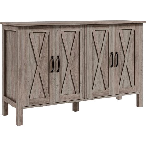 Meuble multi-usage style rustique avec 4 etageres reglables 120x37x75 cm Gris