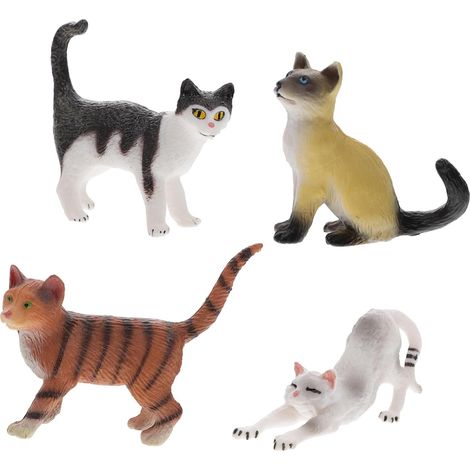 4pièces Figurines de Chats Plastique Décoration de Chat Adorable pour Bureau Mini Figurines de Chatons de Dessin Animé (1/5)