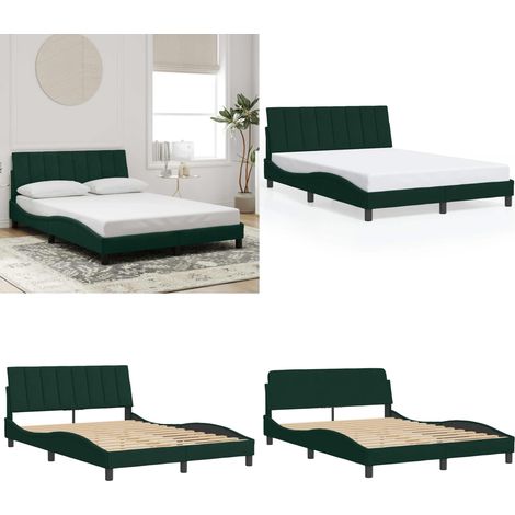 Bettgestell ohne Matratze Dunkelgrün 140x190 cm Samt - Bettsofa - Doppelbett - Boxspringbetten - Samtcouch - Wohnbereich Dekoration - Home & Living