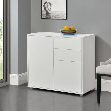 Cómoda Paarl con 2 Cajones y 2 Puertas Aglomerado 74 x 79 x 36 cm Blanco mate [en.casa] (1/5)