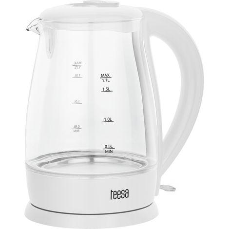 Bouilloire électrique TEESA, verre, 2000 W, blanche, 1,7 L (1/5)