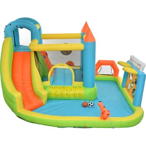 Aufblasbare Hüpfburg für Kinder mit Rutsche und 450W-Gebläse 360x320x200 cm (1/5)