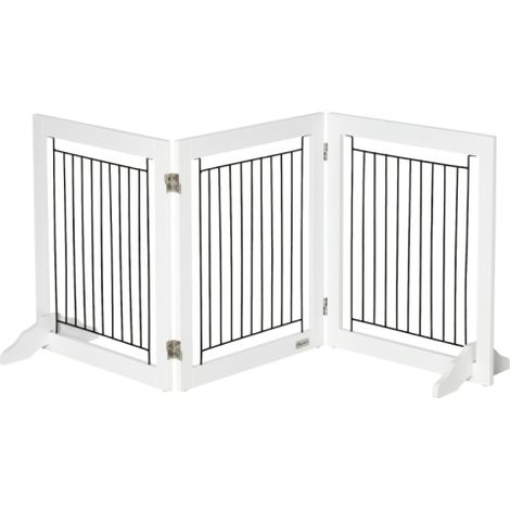 Foldable White Pet Gate with Three Panels and Two Support Feet for Easy Setup and Versatile Use (1/5)
