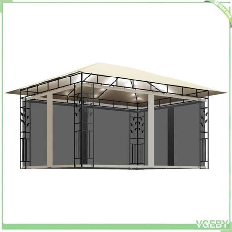 Tonnelle - FAFEICY - Cadre sculpture fleurs et feuilles - 4 x 3 x 2,73 m - Avec moustiquaires - Guirlande LED solaire (1/5)