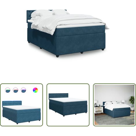 vidaXL Surmatelas -  Sommier à lattes de lit et matelas bleu 160x200 cm velours (1/5)