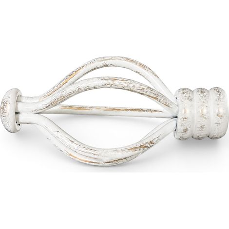 Lot de 2 embouts cabane de tringle à rideaux Ø20 mm en fer forgé – Blanc et or (1/4)