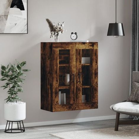 Meuble de Rangement Mural en Chêne Fumé, 69.5 x 34 x 90 cm, Étagère Murale de Stockage avec Portes, Armoire Suspendue pour Salon, Cuisine ou Salle de Bain (1/5)