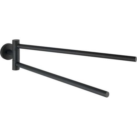 Toallero de pared para baño Uno Bosio negro, barra para toallas de pared con 2 brazos móviles, acero inoxidable, 5,5 x 9 x 43 cm, negro mate -Crezuo