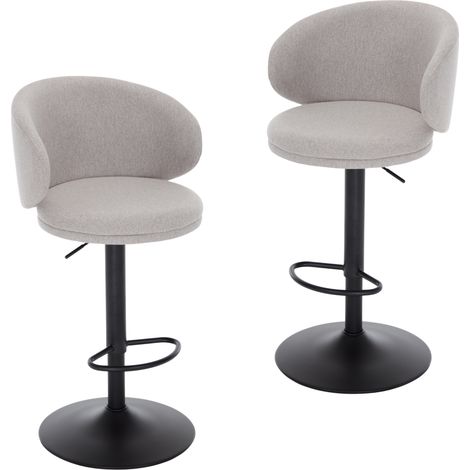 Wahson Office Chairs – Lot de 2 tabourets de bar réglables en lin doux – Hauteur réglable – Cadre métallique noir – Confort optimal pour cuisine et salon