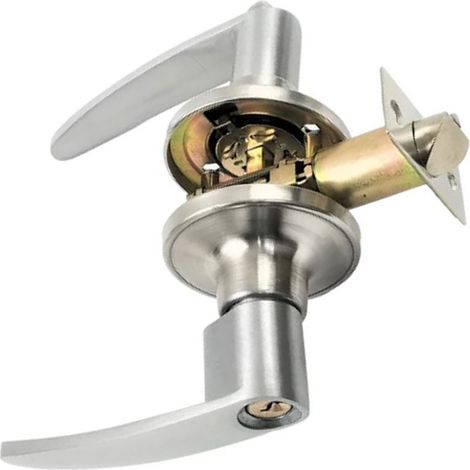 Poignée de porte argentée, âme en laiton, en acier inoxydable durable, levier droit avec 3 clés pour porte à ouverture gauche/droite