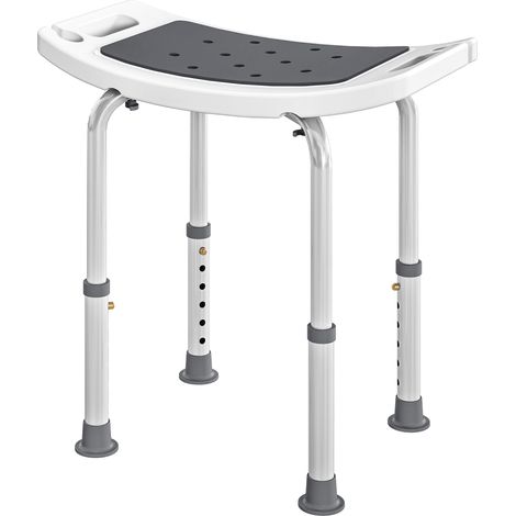 HOMCOM Sgabello Doccia in Alluminio e Plastica Antiscivolo, 6 Altezze Grigio