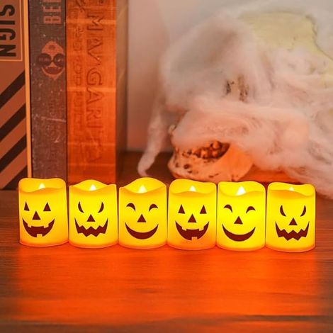 6x LED Halloween Kürbiskerzenlampe ohne Flamme (1/2)