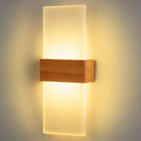 Indoor LED Wall Light 12 W Warm White 3000 K LED Up Down Modern Acrylic Wall Lamp with Wooden Housing for Bedrooms, Stairs, Living Room Lampe Murale Moderne en Acrylique avec Boîtier en Bois pour Cha