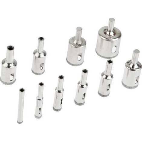 Kit de 15 forets diamantés robustes plaqués fer pour verre et céramique, de 6 à 50 mm. (1/5)