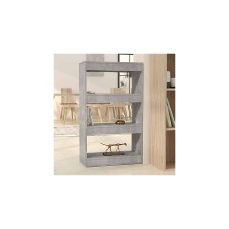 Bibliothèque-séparateur de pièce gris béton bois d'ingénierie (1/5)