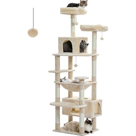 Grand arbre et tour pour chats d'intérieur, avec postes à gratter recouvertes de Sisal, hamac spacieux, perchoirs rembourrés et condos, jouets pour chats-184cm-Beige (1/4)