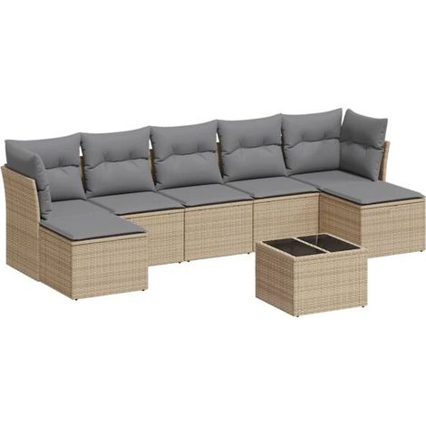 Ensemble de Meubles de Jardin en Rotin 8 Pièces, Couleur Beige avec Coussins (1/5)