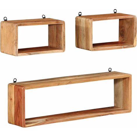 Ensemble d'étagères murales cube 3 pcs Étagère de Rangement - Meuble de rangement Bois d'acacia solide BV802555 - BonneVie (1/5)