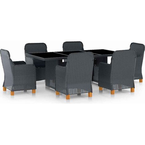 Ensemble Table + 6 chaises - Table à manger avec Chaises avec coussins Résine tressée Gris foncé BV919619 - BonneVie (1/5)
