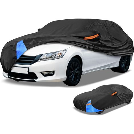 Housse Voiture Universelle Imperméable Noir pour Berline Noir Et Bleu, 190T Polyester, 450x180x125cm, Pour Berline Jusqu'À 177", Anti-Uv, Anti-Pluie, Extérieur, Respirant (1/5)