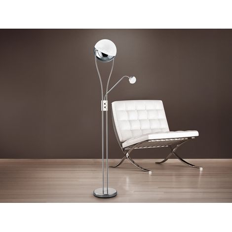 LED Deckenfluter CHRIS mit flexibler Leselampe, Silber Chrom, Höhe 180cm (1/5)
