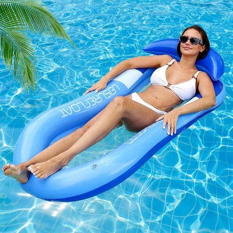 Colchón inflable para piscina, colchón inflable para piscina 4 en 1, colchón inflable para piscina con reposacabezas, hamaca inflable para piscina (azul) (1/5)